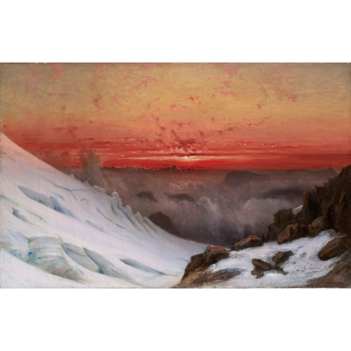 Sunset on the Grands Mulets refuge on Mont Blanc